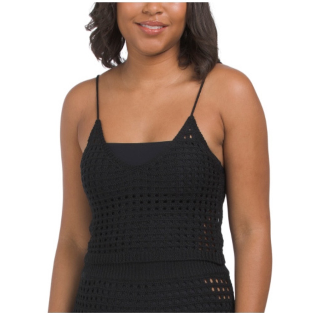 Elan - Black Cropped Crochet Tank Top. Size Small